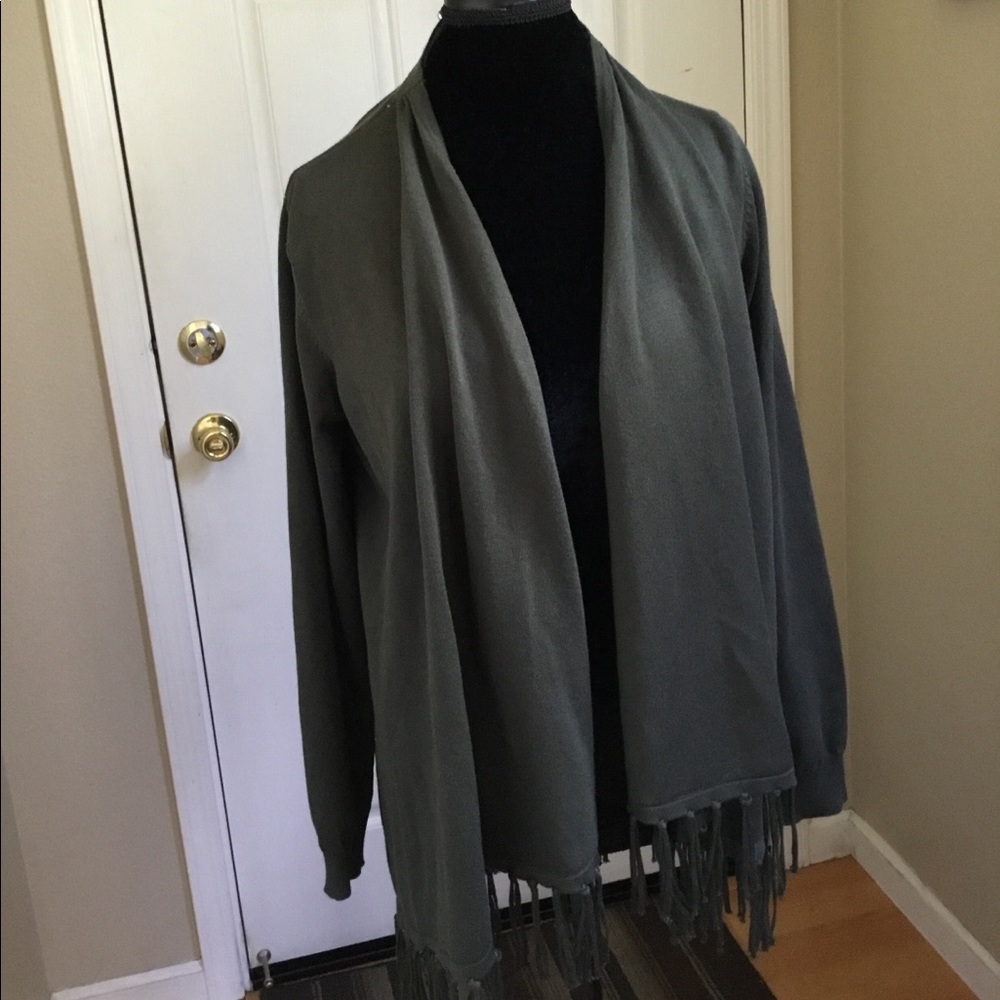 Joseph A cardigan with fringe dark green worn once